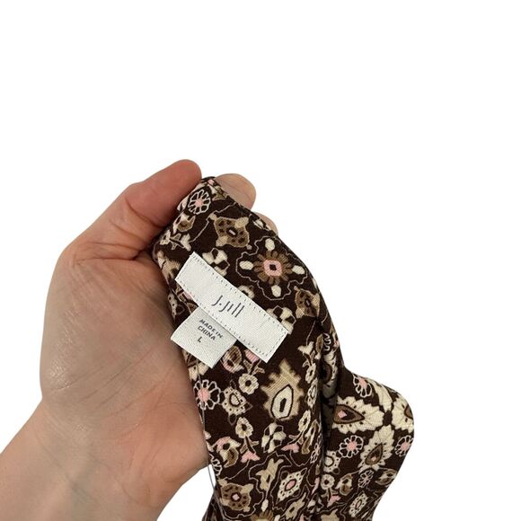 J Jill Kona St Cross Back Brown Floral Midi Dress Boho Preppy NEW Womens Large - Picture 6 of 10